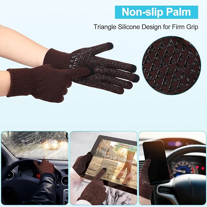 Winter Fleece Lined Beanie Hat Scarf Sock Touchscreen Gloves Set for Men Women