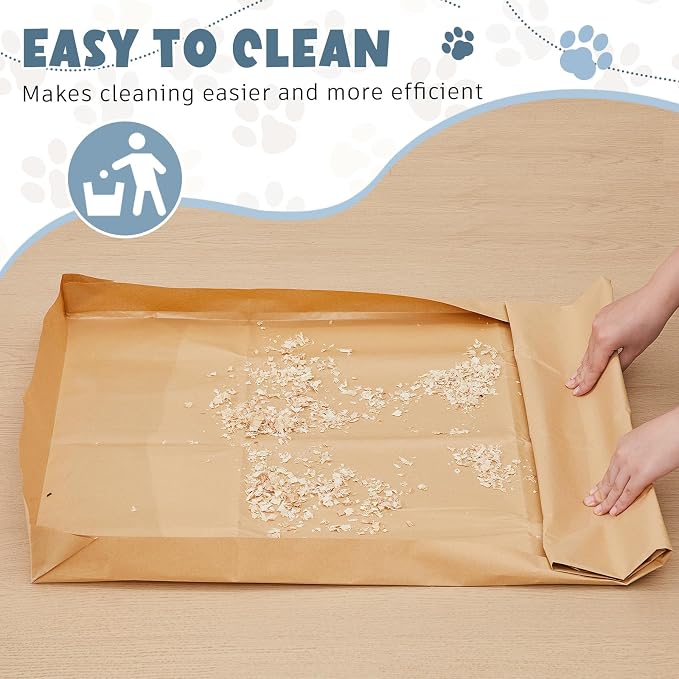 Fuyoooo 6 Pcs 48 x 24 Disposable Guinea Pig Cage Liner with Tape | Unfolded Cage Bottom, Large Waterproof Kraft Paper Tray, Leakproof Bedding Mats for Small Pet Animals