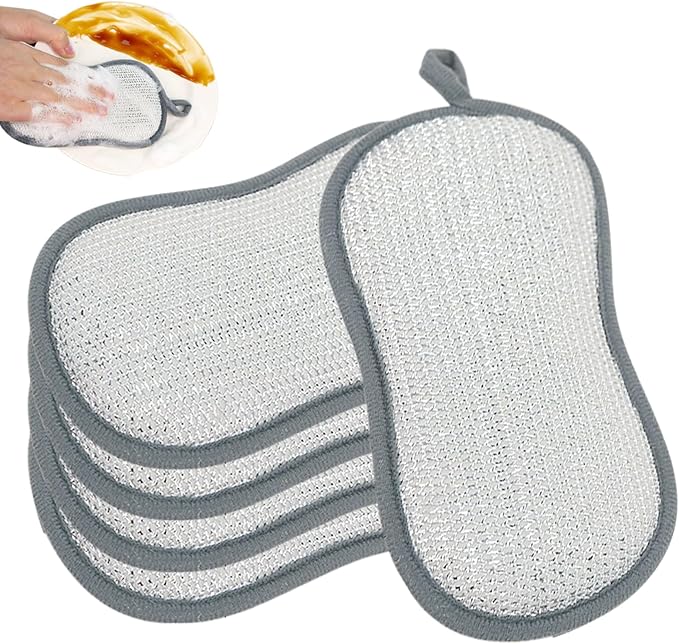 Multifunctional Double Wire Dishwashing Rags, 2026 New Multipurpose Sponge, Durable Cleaning Cloth for Home Kitchen,Dish Sponge for Kitchen Cleaning, Reusable Cleaning Pad for Families (5)