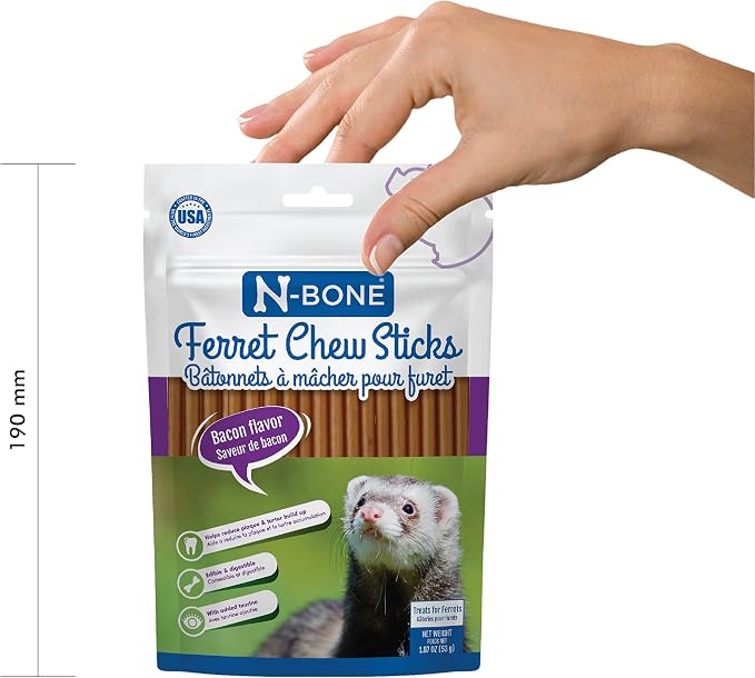 N-Bone Ferret Chew Sticks, Chicken Flavor, Natural Chew Treats for Ferrets, Delicious Everyday Snack Treats & Training Rewards, Made in USA, 1.87 oz