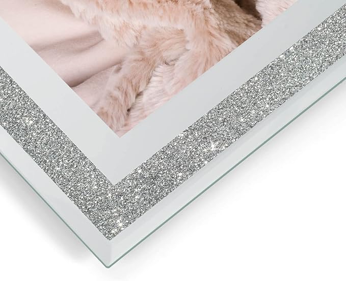 8x10 Picture Frames Silver - Set of 2, Sparkle Real Glass 8 by 10 Photo Frame Mirrored Edge Great Gift, for Tabletop Display, Wedding Birthday Christmas Day Gifts (8 x 10, Glitter Silver)