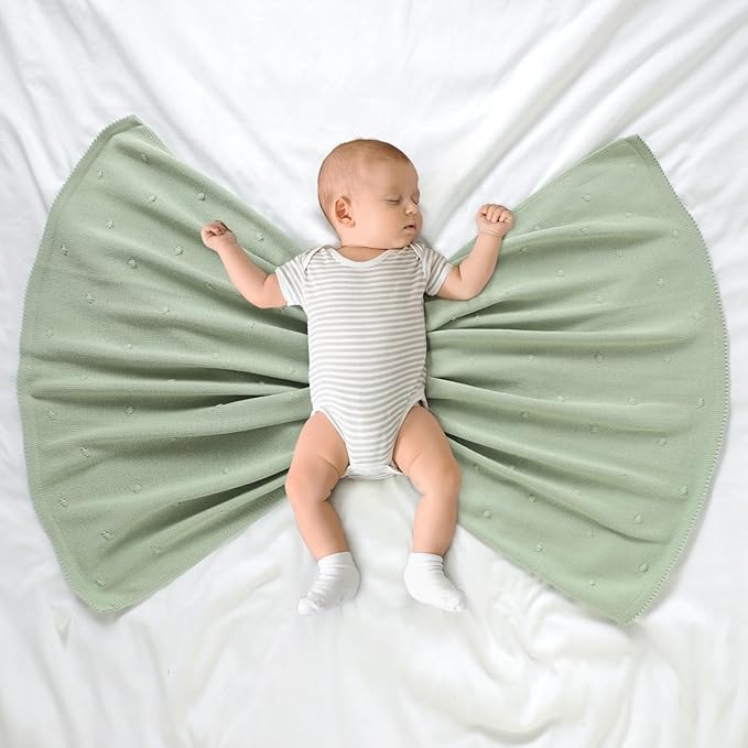 Neiwech Cotton Baby Blanket Knit Soft Cozy Lightweight Crib Stroller Nursery Receiving Swaddling Blankets for Newborn Infants Boys Girls Green 30x40 Inch