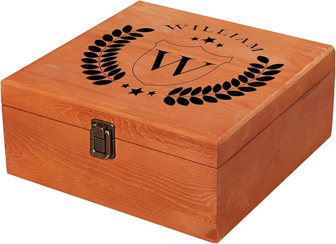 Personalized Keepsake Memory Box Custom Name Wooden Decorative Storage Box with Lids, Christmas Gift Box for Women Men Customized Gifts for Birthday Anniversary Wedding Graduation
