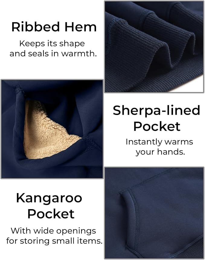 Boladeci Men's Sherpa Lined Hoodie Sweatshirts Heavy Fleece Cotton for Winter Cold Weather