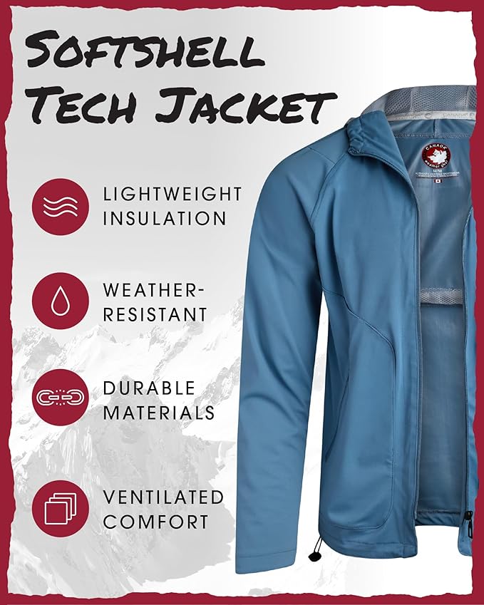 CANADA WEATHER GEAR Mens Softshell Jacket - Lightweight Water Resistant Windbreaker Jacket for Men with Reflective Neck Tape