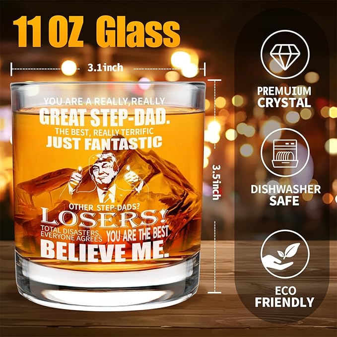 Stepdad Whisky Glass Birthday Gifts for StepDads from Step Daughters 11Oz Whisky Gift Christmas Drinking Glass Presents for Stepdads Wine Glasses from Step Sons