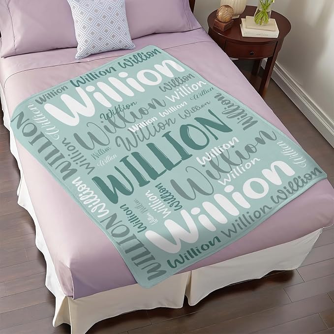 Personalized Custom Baby Blanket with Name for Girls Boys Kids Customized Flannel Blanket for Bed Nursery Room Baby Stroller