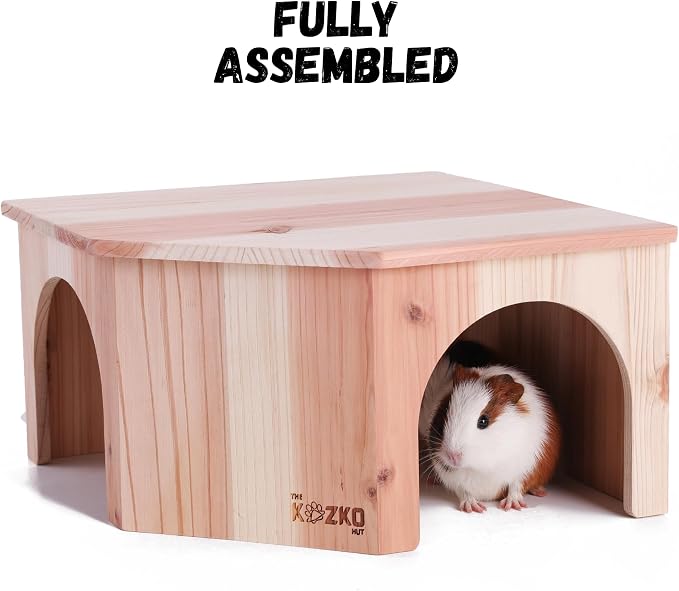 Wooden Guinea Pig Corner Hideout - Hidey for Chinchilla, Rat and Hedgehog with Pee Pad, Fully Assembled & Dual Entrances - Guinea Pig Accessories by The Kozko Hut