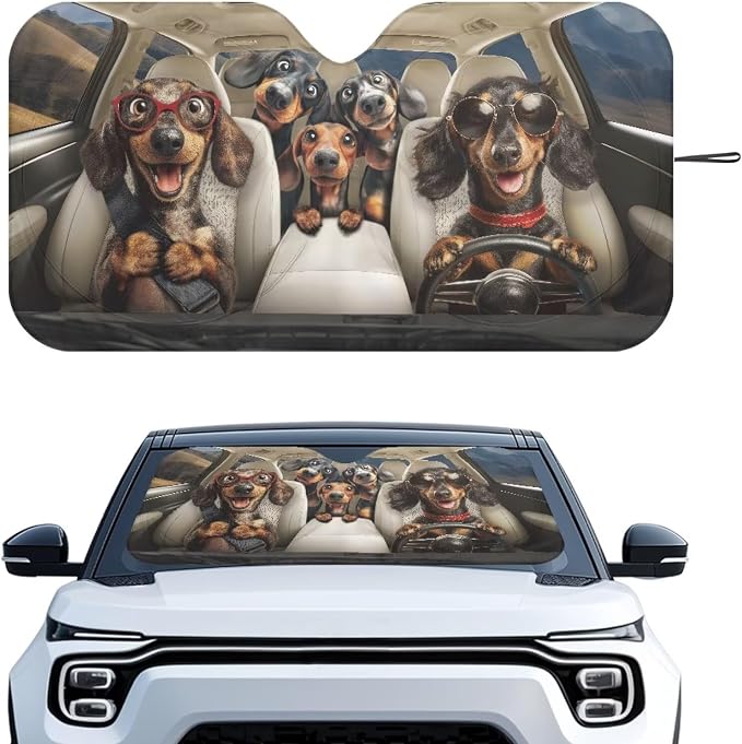 Dachshund Dog Car Front Windshield Sun Shade Universal Fit Funny Windshield Sunshade Sun Visor Shield Heat Blocker Visor Protector Blocks Max UV Rays and Keeps Your Vehicle Cool