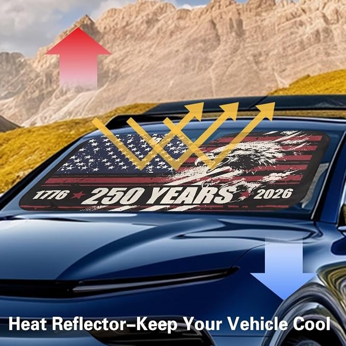 America 250th Anniversary Eagle Windshield Sun Shade Foldable Universal Car Front Window Sunshade Heat Reflector UV Ray Sun Visor Sunshades Auto Outdoor Protective Accessories