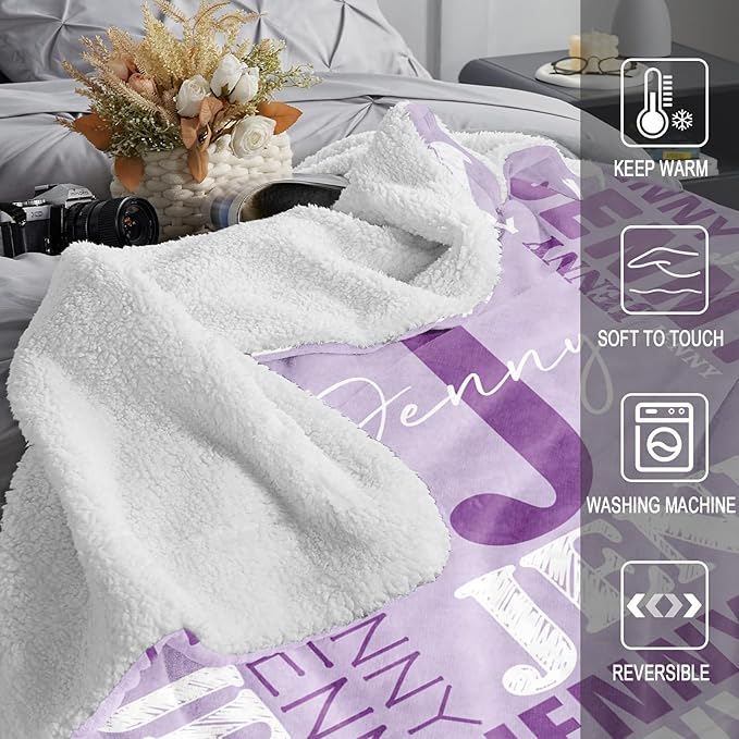 Personalized Blankets for Teen Boys Girls - Printed in USA Custom Blanket with Kid Names Reversible Plush Ultra-Soft Sherpa Fleece Monogrammed Baby Throw Blankets Customized Birthday Gifts for Adults
