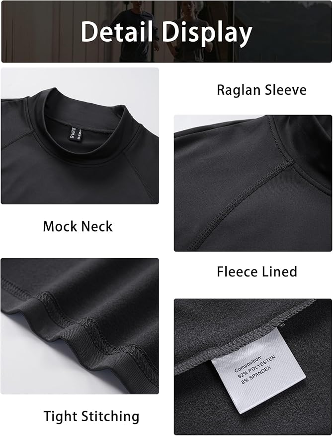 MAGCOMSEN Men's Thermal Shirt Mock Turtle Neck, Fleece Lined Long Sleeve Undershirts, Athletic Warm Base Layer Winter Top