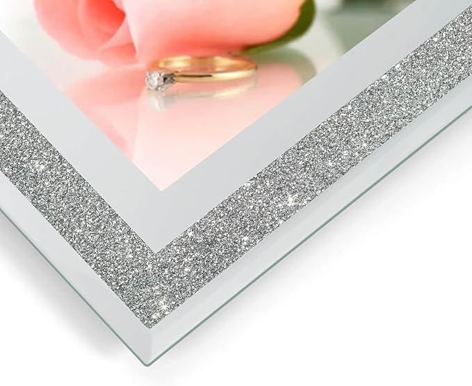 8x10 Picture Frames Silver - Set of 4, Sparkle Real Glass 8 by 10 Photo Frame Mirrored Edge Great Gift, for Tabletop Display, Wedding Birthday Christmas Day Gifts (8 x 10, Glitter Silver)
