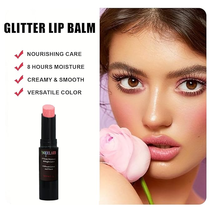 Yopela 10 Pack Tinted Lip Balm With Glitter Powder Stocking Stuffers Tinted Chapstick - Moisturizing Lip Balm with Shimmer - Lipstick Set - Assorted Colors and Favors Valentine's Gift