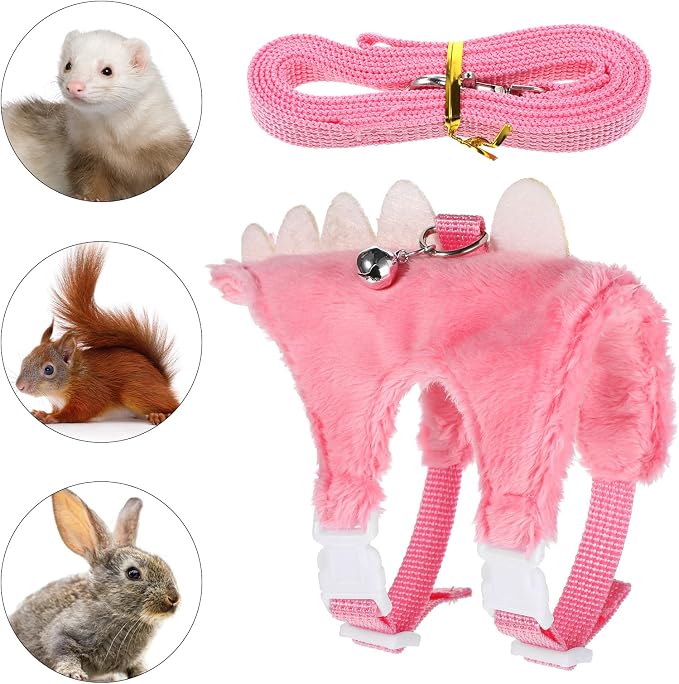 Ferret Harness and Leash Set Small Animals Vest Harness with Safe Bell Dinosaur Shaped Leash Set for Baby Rabbit Guinea Pig Teacup Chihuahua Mouse and Other Small Pet (Pink)