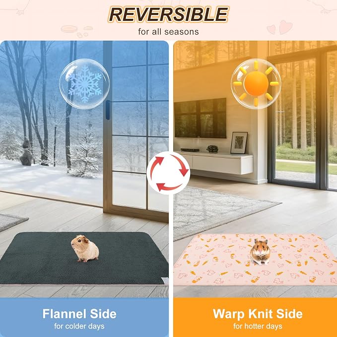 BEAUTYZOO 2Pack Washable Reversible Guinea Pig Cage Liners, Fleece Bedding | 24x47" Fleece Cage Liners, Waterproof Leakproof Super Absorbent Washable Reusable Pee Pads for Guinea Pig, Rabbit, Hamster
