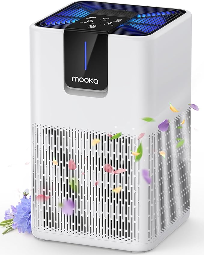 Air Purifiers for Home Large Room Up to 1250 Ft²,MOOKA H13 HEPA Air Purifier for Pets Dust Odor Smoke,Aromatherapy Function,Air Cleaner with 15dB Quiet Sleep Mode for Bedroom Office Living Room,White