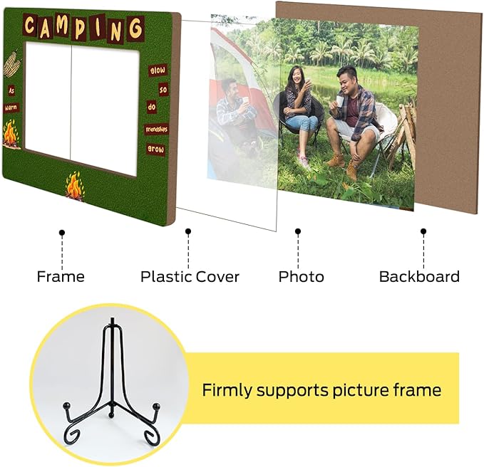 Camping Gifts Wood Photo Frame for Camper Friends Daughter Son, Summer Camping Decor Tabletop Display 4 x 6 Picture Frame Vacation Gifts for Camper Home Office RV Living Room Holiday Decors -16