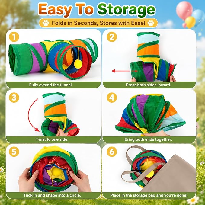 Rypet Guinea Pig Tunnel Hideout 3-Way Collapsible Small Pet Tubes, Rainbow | 3 Way Design for Exploration, Collapsible for Easy Storage, Built-in Play Ball, Hiding & Resting for Hamsters Ferrets