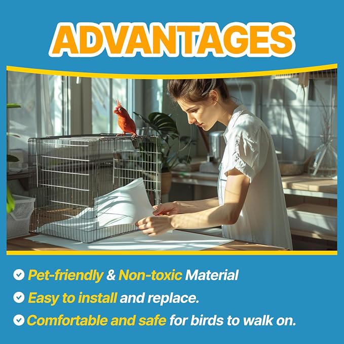 T TORTO9 Non-Woven Bird Cage Liners 31 x 21.5 Inch (120 Sheets) – Absorbent, Lint-Free Disposable Cage Tray Liners for Large Bird Cages
