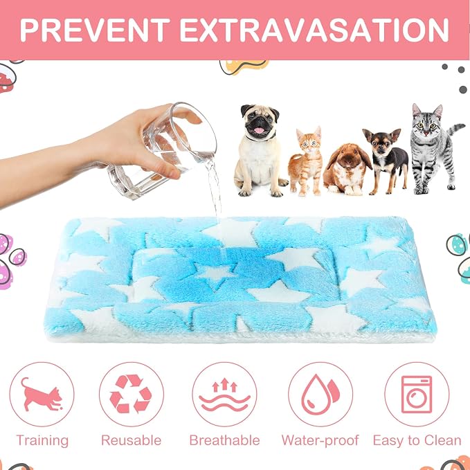 Haull 4 Pcs Waterproof Guinea Pig Bedding Soft Dog Cat Bed Crate Mat Small Animal Plush Cage Liners Rabbit Bunny Kennel Pad Reversible Cozy Pee Thickened Hamster Pad(Cute Star,13 x 18.5 Inch)