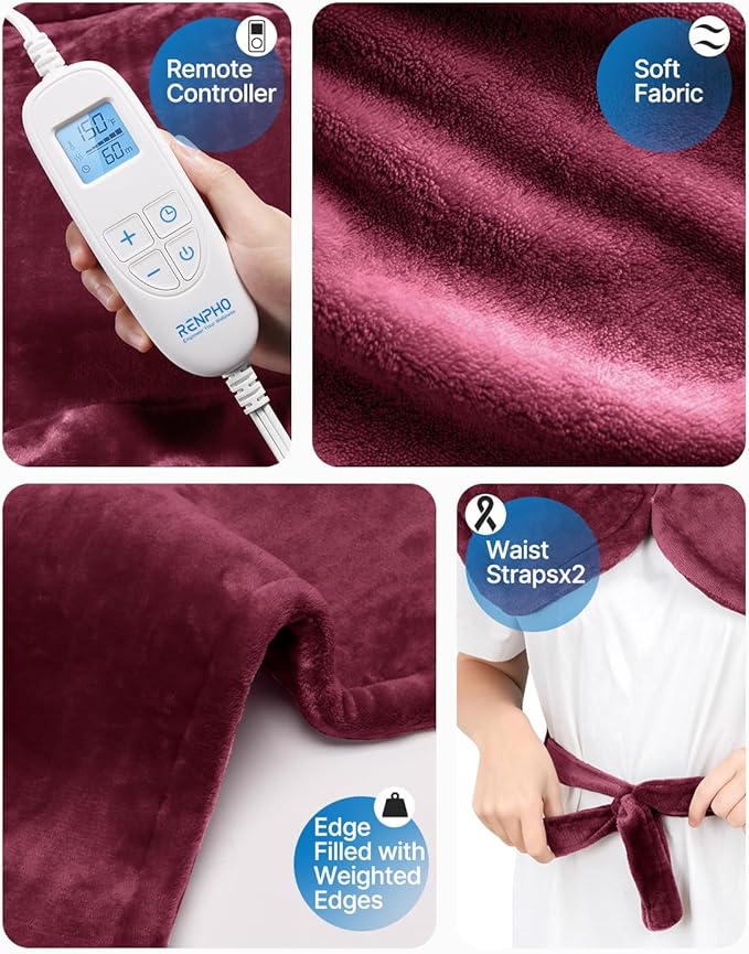 RENPHO Electric Heating Pad for Back, Birthday Gifts for Women Men Mom Dad, FSA Eligible & HSA Store, Neck and Shoulder Heat Pad, Fast Heating, 24"x33", ETL Certified, Crimson