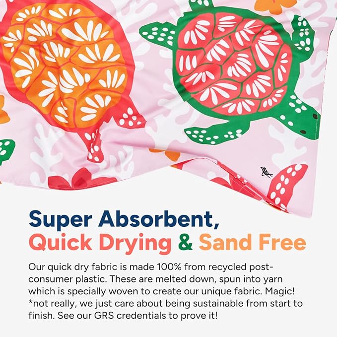 Dock & Bay Quick Drying Towel - for Sports & Gym - Compact, Lightweight - 100% Recycled - Includes Bag - Turtley Tropical, Medium (130x70cm, 51x27)