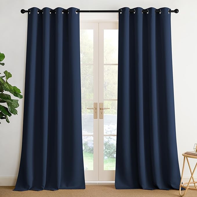 NICETOWN Navy Blue Blackout Draperies Heat Insulated Curtain 95 inch - Extra Long Thermal Insulated Shades for Bedroom, Living Room, Yard, Laundry, Pantry, Garage - 1 Pair, W52 x L95
