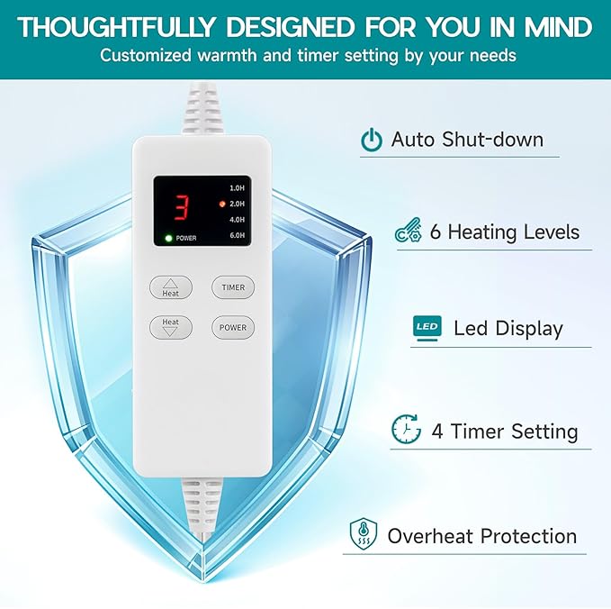 Electric Heating Pad for Back Pain Relief, Large Heating Pads for Body Muscle Pain Cramps Relief, 6 Heating & 4 Timer Setting, Machine Washable, Gift for Grandparents(17'' x 33'')