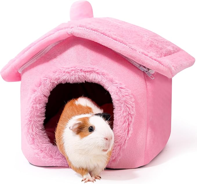 Guinea Pig Hideout - Guinea Pig Bed, Separable Plush Roof, Bunny Hideout, Rabbit Bed, House Bed for Small Pets, Pure Pink