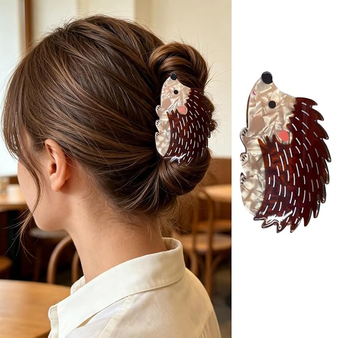Hedgehog Hair Claw Clips for Women Animal Hair Clips Acrylic Hair Jaw Clips | Cute Brown Hedgehog Hair Clamp Reptile Animal Hair Barrettes Strong Hold Hair Accessories Party Holiday Hairstyle Decoration