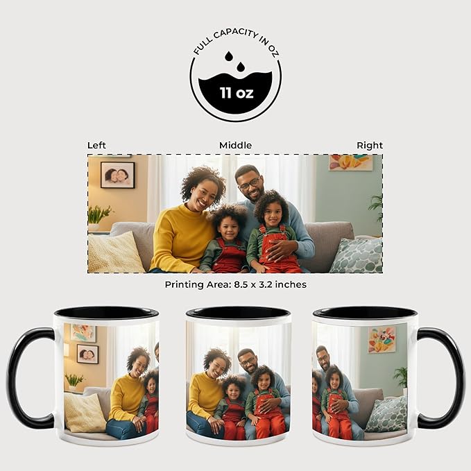 Personalized Mug, Custom Ceramic Mug with Photo and Text, 11oz, Pack of 50, Glossy Coffee Cup, Perfect for Christmas, Secret Santa or as Holiday Gift for Family or Friends, White/Solid Black