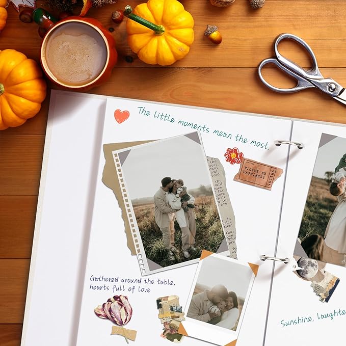 Vienrose Photo Album Scrapbook, 3 Ring 8" x 10" Linen Cover Kraft Paper Memory Book with 30 Sheets 60 Pages, Scrapbook Set for Wedding, Anniversary, Family, Travel, Grey