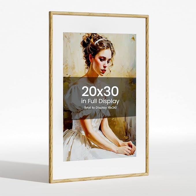 20x30 Picture Frame Natural Oak Wood From California-USA with Real Tempered Glass, Handcrafted 20x30 Photo Frame Matted to 16x24 Wedding Photo,Family Picture,Graduation Picture Display on Table & Wall