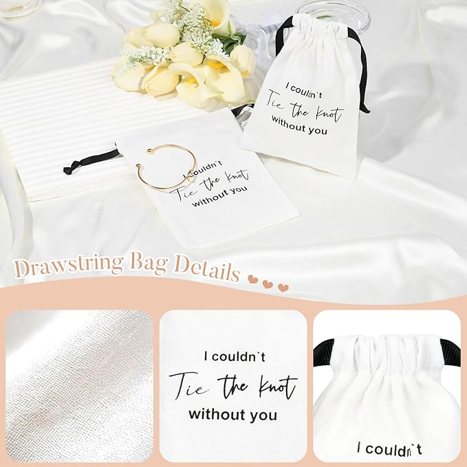 CEELGON 8 Pcs Drawstring Jewelry Pouch Bridesmaid Gift Bags Linen Cotton Fabric Wedding Bridal Party Favor Bags Bachelorette Tie The Knot Earring Packaging Proposal Gift (White)