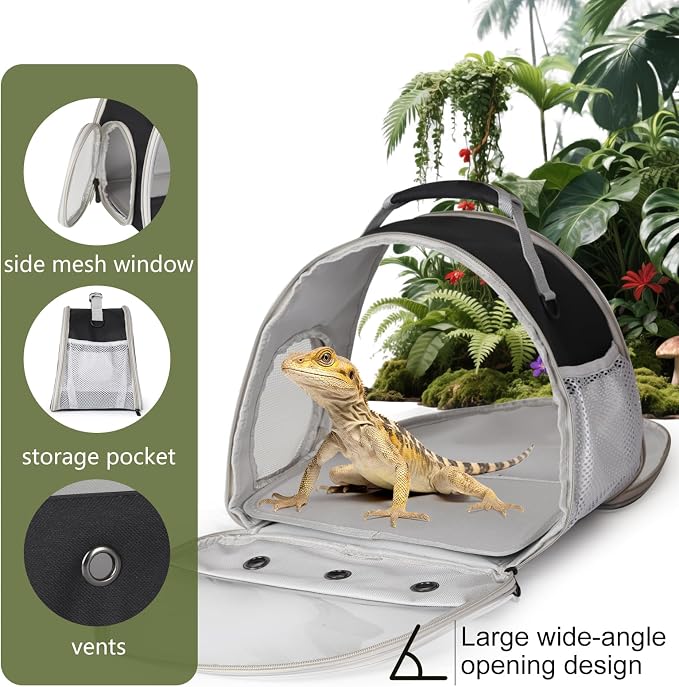 Bearded Dragon Travel Carrier,Lizards Carrier, Small Animal Travel Carrier for Sugar Glider Hedgehog Rat Parrot Bird Guinea Pig, Portable Guinea Pig Travel Bag for 2