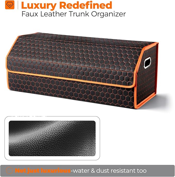 Car Organizers and Storage - Trunk Organizer for Suv Car,Car Trunk Leather Storage Box,Extra Large,Magnetic Lid,Collapsible and Adjustable