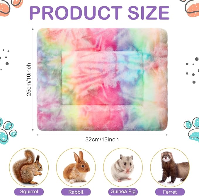 Haull 4 Pcs Waterproof Guinea Pig Bedding Soft Dog Cat Bed Crate Mat Small Animal Plush Cage Liners Rabbit Bunny Kennel Pad Reversible Cozy Pee Thickened Hamster Pad(Tie Dyed,13 x 10 Inch)