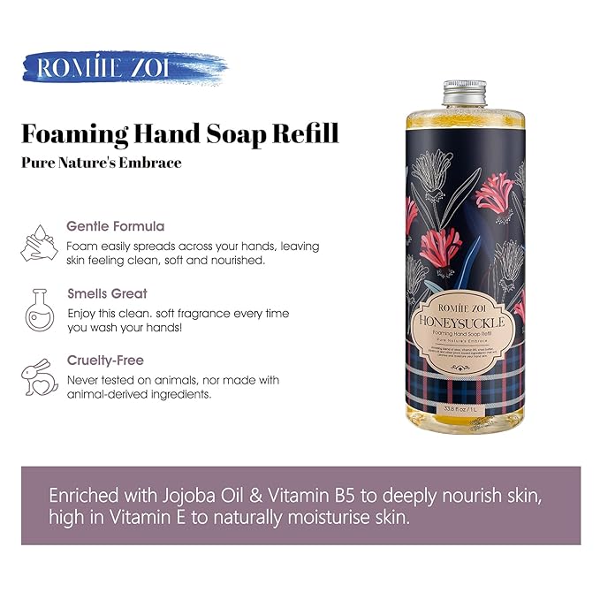 ROMIIE ZOI Foaming Hand Soap Refill, Honeysuckle, Gentle & Moisturizing Formula, 1 L/ 33.8 FL OZ