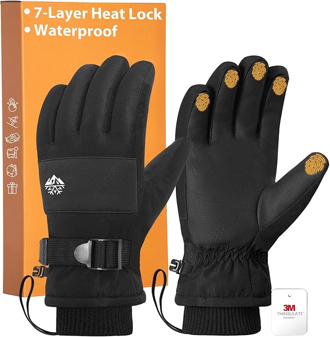 Pixel Panda Mens Winter Gloves Waterproof, Gloves for Cold Weather Extreme Women with 3M Thinsulate and Thick Plush Fleece