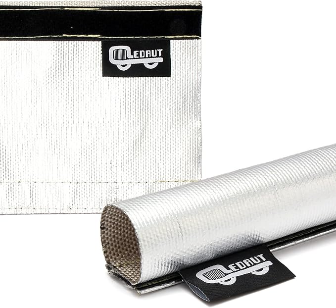 Heat Shroud Sleeve Aluminized 2 Pcs for Ultimate Heat Protection Hose Wire Shield 1-1/2''I.D. x 10FT, with 20 Pcs 7.8Inch Stainless Steel Cable Metal Zip Ties