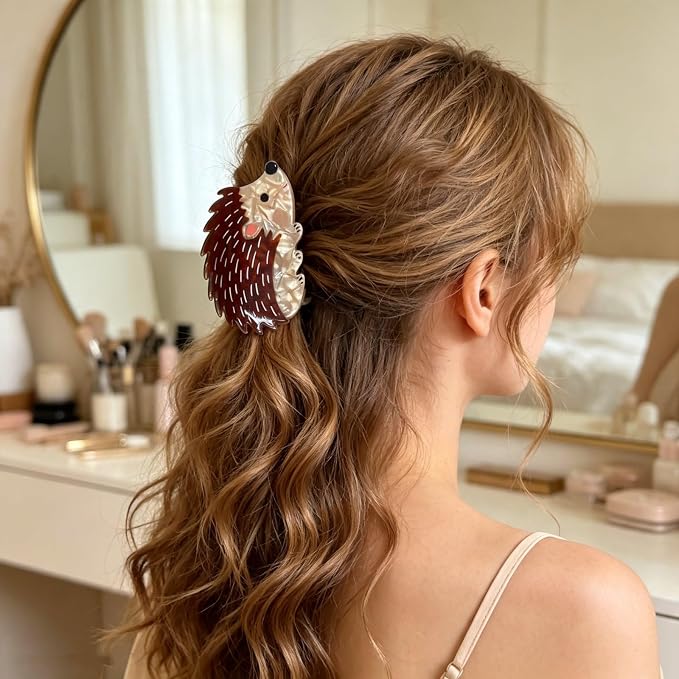 Hedgehog Hair Claw Clips for Women Animal Hair Clips Acrylic Hair Jaw Clips | Cute Brown Hedgehog Hair Clamp Reptile Animal Hair Barrettes Strong Hold Hair Accessories Party Holiday Hairstyle Decoration