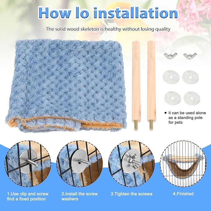 BWOGUE Bird Nest Bed Hanging Hammock, Parakeet Bed for Cage, Cockatiel Bed | Warm Fleece Snuggle Hut, Double-Layer Comfort, Wooden Perch Setup, Washable Hammock