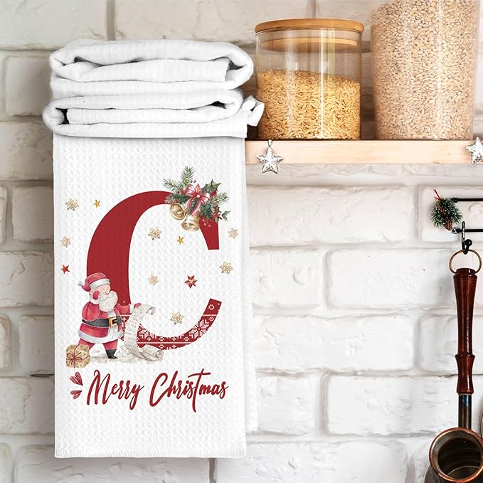 Christmas Initial Letter C Kitchen Towels Personalized Gifts Dish Towels Hand Towels for Kitchen Decorations, Christmas Birthday Gifts for Women, 24x16 Inch