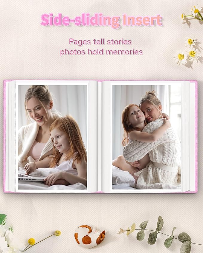 Photo Album 4x6 with 100 Pockets,Slip-in Picture Albums,Linen Cover Memory Book with Front Window,White Page Vertical Photo Book for Wedding,Family,Anniversare,Baby,Vacation