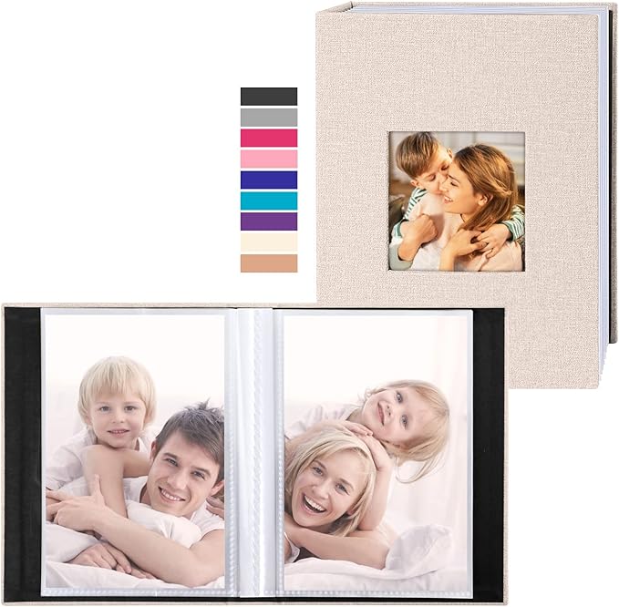 Ywlake Photo Album 4x6 50 Pockets 2 Packs, Small Mini Capacity Linen Photo Album Bulk Sets, Each Pack Holds 50 Top Loader Vertical Only Picture for Kids Boy Girls Beige