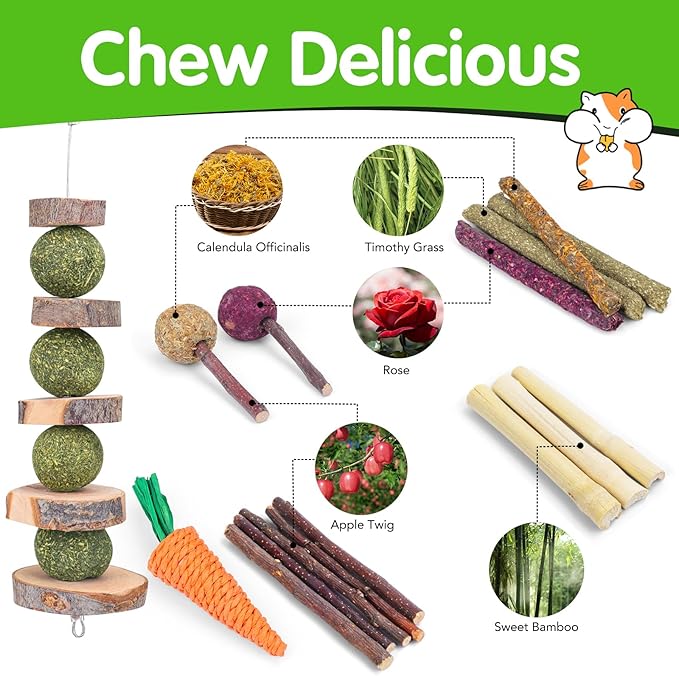 Bunny Toys for Rabbits Hamster/Guinea Pig Toys Natural Timothy Hay Sticks | Timothy Hay Sticks chew Treats and Balls Toys for Rabbit, Bunny, chinehila, Guirea Pig, Hamster, Rabbit Teeth Care