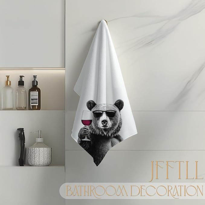 Funny Bear Wine Kitchen Towels, Black Bear Gifts Dish Tea Towels for Kitchen Decor, Bar Towel for Bartender Kitchen, Wine Lover Gift, 16x24 Inch（Upgraded Fabric）