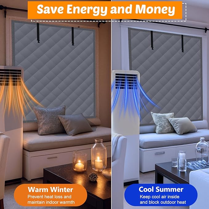 3 Layer 47x63in Thermal Insulated Window Cover for Winter,Roll-Up Insulated Window Blanket with Hook & Loop,Windows Insulation Kit for Bedroom Attic RV to Keep Winter Warm