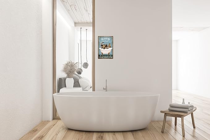 Funny Sloth Decor Vintage Bathroom and Bathtub Metal Tin Sign Decor Sloth Pet lovers Gift Farm Home Bar Bathroom Man Cave Retro Wall Art Poster Sign Accessories 8x12 In